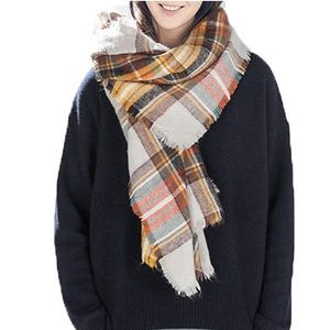 Orange Gray Blue Plaid Blanket Scarf